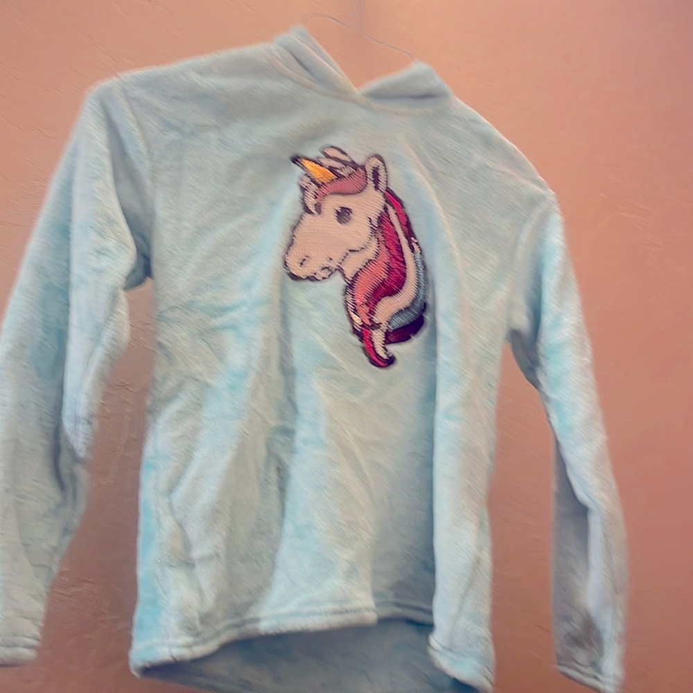 Aquamarine hoodie with sequent unicorn size medium girls